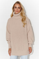Jersey de cuello alto modelo 185214 Makadamia