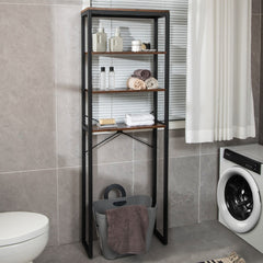 Estante de Almacenamiento sobre el Inodoro de Baño de 4 Niveles con Estructura Metálica y Dispositivos Anticaída con Pies Ajustables Marrón