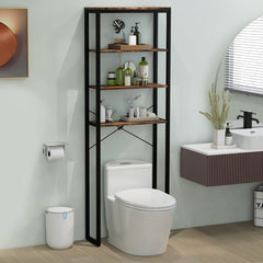 Estante de Almacenamiento sobre el Inodoro de Baño de 4 Niveles con Estructura Metálica y Dispositivos Anticaída con Pies Ajustables Marrón