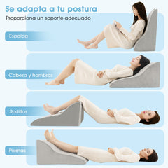 Almohada de Lectura de Cuña Triangular Diseño Curvado Único Funda Lavable a Máquina Cojín para Dormir Cama Embarazos 51 x 32 x 63 cm Gris