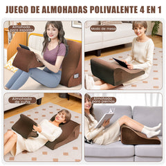 Almohadas de Cuña para Cama con Soporte para Tableta Espuma de Alta Resiliencia Bolsillos Laterales Marrón