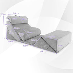 Set de 7 Almohadas de Cuña para Respaldo Cama Ajustables de Espuma Viscoelástica Cojín para Cabeza/Cuello/Espalda 119 x 59 x 55 cm Gris