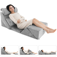 Set de 7 Almohadas de Cuña para Respaldo Cama Ajustables de Espuma Viscoelástica Cojín para Cabeza/Cuello/Espalda 119 x 59 x 55 cm Gris