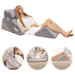 Almohada de Cuña para Cama de 4 Piezas Juego de Almohadas Postquirúrgicas de Espuma de Memoria Almohada de Soporte de Espalda Ajustable Gris