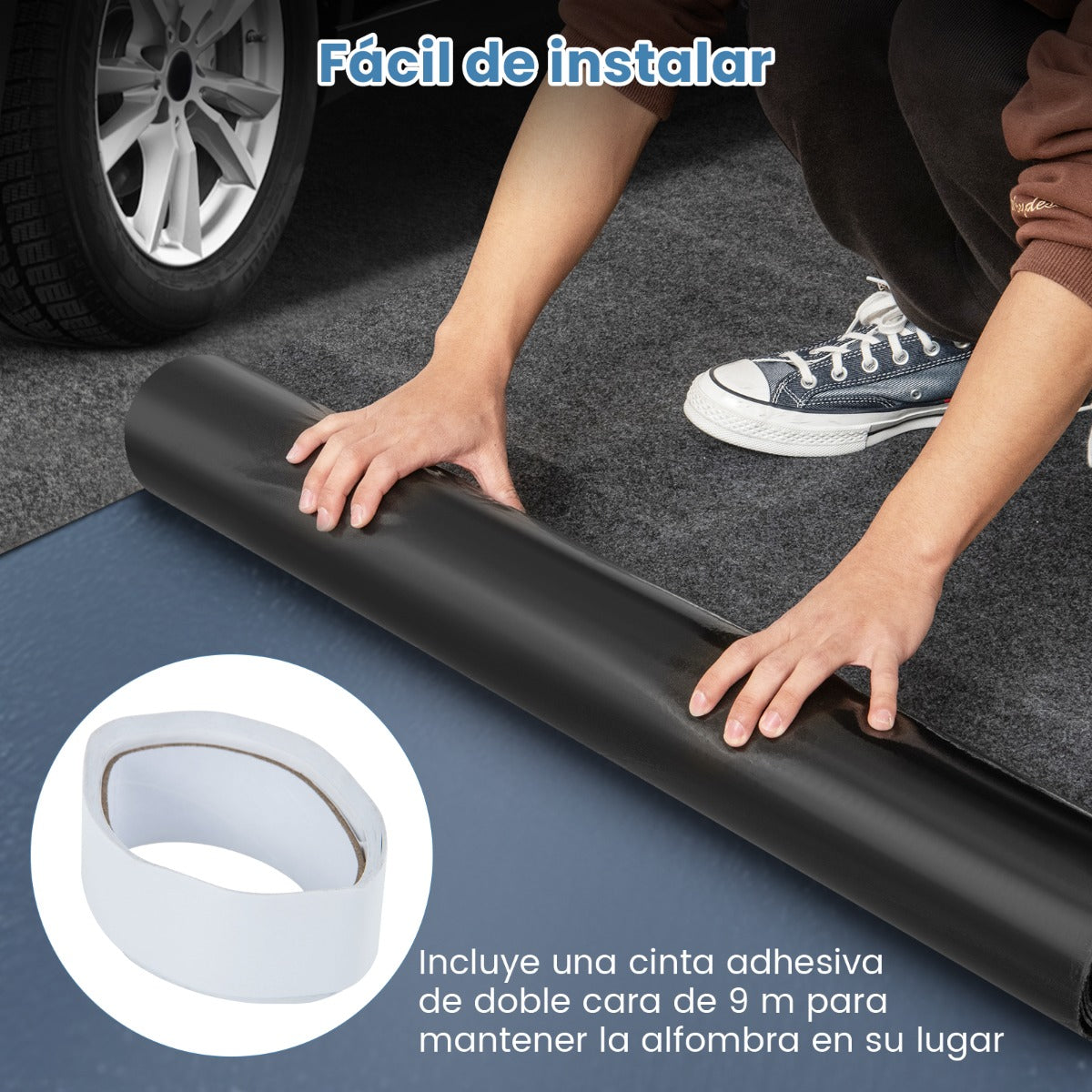 Alfombra para Suelo de Garaje Reutilizable y Lavable con Cinta de Doble Cara Respaldo Antideslizante Impermeable 252,5 x 221 cm Gris