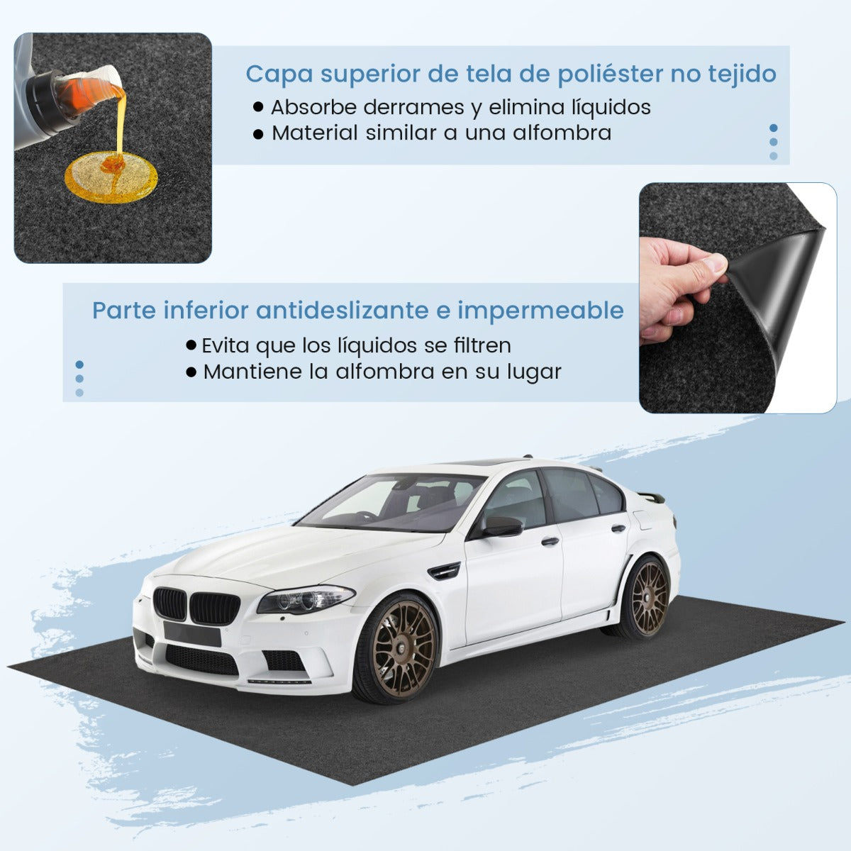 Alfombra para Suelo de Garaje Reutilizable y Lavable con Cinta de Doble Cara Respaldo Antideslizante Impermeable 252,5 x 221 cm Gris