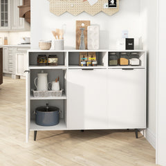 Aparador Buffet Armario de Almacenaje para Cocina con Estantes Ajustables Mueble de Bar con 3 Compartimentos y Puertas para Comedor Blanco