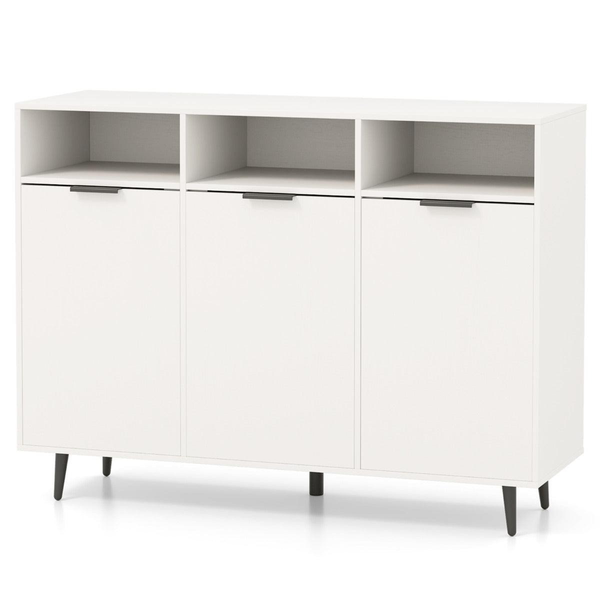 Aparador Buffet Armario de Almacenaje para Cocina con Estantes Ajustables Mueble de Bar con 3 Compartimentos y Puertas para Comedor Blanco