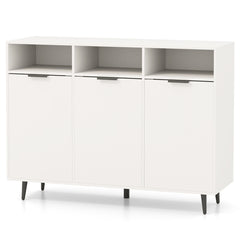 Aparador Buffet Armario de Almacenaje para Cocina con Estantes Ajustables Mueble de Bar con 3 Compartimentos y Puertas para Comedor Blanco