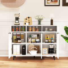 Aparador Buffet Armario de Almacenaje para Cocina con Estantes Ajustables Mueble de Bar con 3 Compartimentos y Puertas para Comedor Blanco