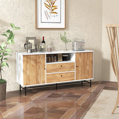 Mueble de TV 65” con Orificio para Cables Puertas Corredizas Persiana 2 Cajones Aparador Buffet para Sala de Estar 150 x 45 x 74 cm Blanco