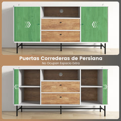 Mueble de TV 65” con Orificio para Cables Puertas Corredizas Persiana 2 Cajones Aparador Buffet para Sala de Estar 150 x 45 x 74 cm Blanco