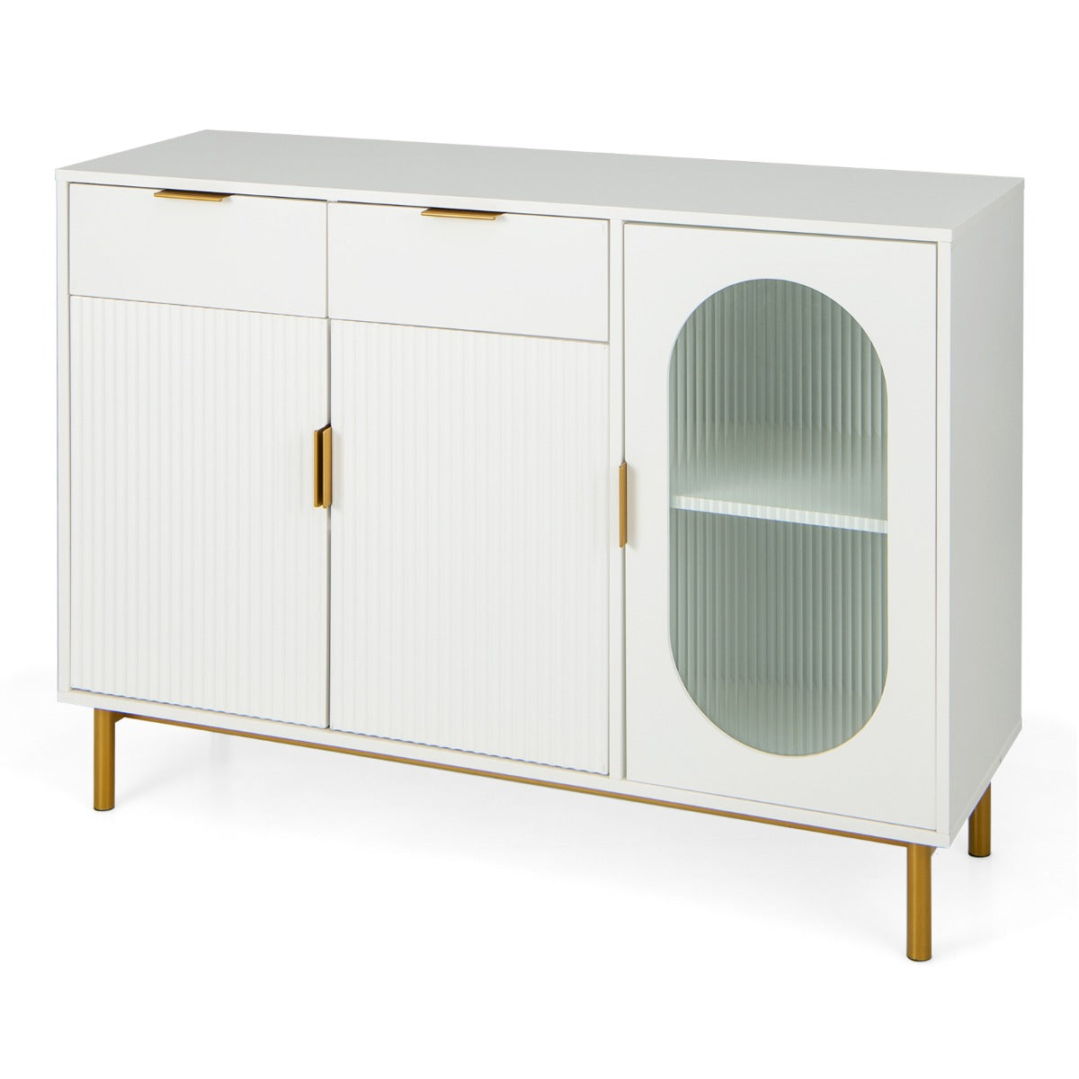 Aparador Independiente Buffet con 2 Cajones Puertas Patas de Metal Gabinete de Cocina para Comedor y Sala de Estar 120 x 40 x 88 cm Blanco