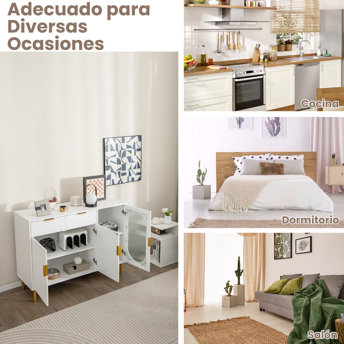 Aparador Independiente Buffet con 2 Cajones Puertas Patas de Metal Gabinete de Cocina para Comedor y Sala de Estar 120 x 40 x 88 cm Blanco