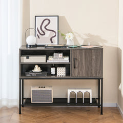 Aparador Buffet Mesa Consola con Estantes para Vinos y Estantes de Almacenamiento Aparador Marco de Metal para Comedor Salón Entrada Gris