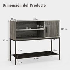 Aparador Buffet Mesa Consola con Estantes para Vinos y Estantes de Almacenamiento Aparador Marco de Metal para Comedor Salón Entrada Gris
