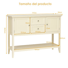 Aparador Cocina de Madera con 2 Cajones y 2 Repisa Abajo Puertas Mesa Auxiliar de Buffet para Salón Oficina 117 x 38 x 86,5 cm Beige