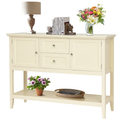 Aparador Cocina de Madera con 2 Cajones y 2 Repisa Abajo Puertas Mesa Auxiliar de Buffet para Salón Oficina 117 x 38 x 86,5 cm Beige