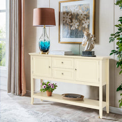 Aparador Cocina de Madera con 2 Cajones y 2 Repisa Abajo Puertas Mesa Auxiliar de Buffet para Salón Oficina 117 x 38 x 86,5 cm Beige