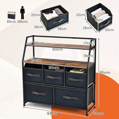 Aparador con 5 Cajones de Tela Cajonera con Armario Estante Antvuelco Cómoda Organizador para Dormitorio Salón 84 x 30 x 85 cm Marrón