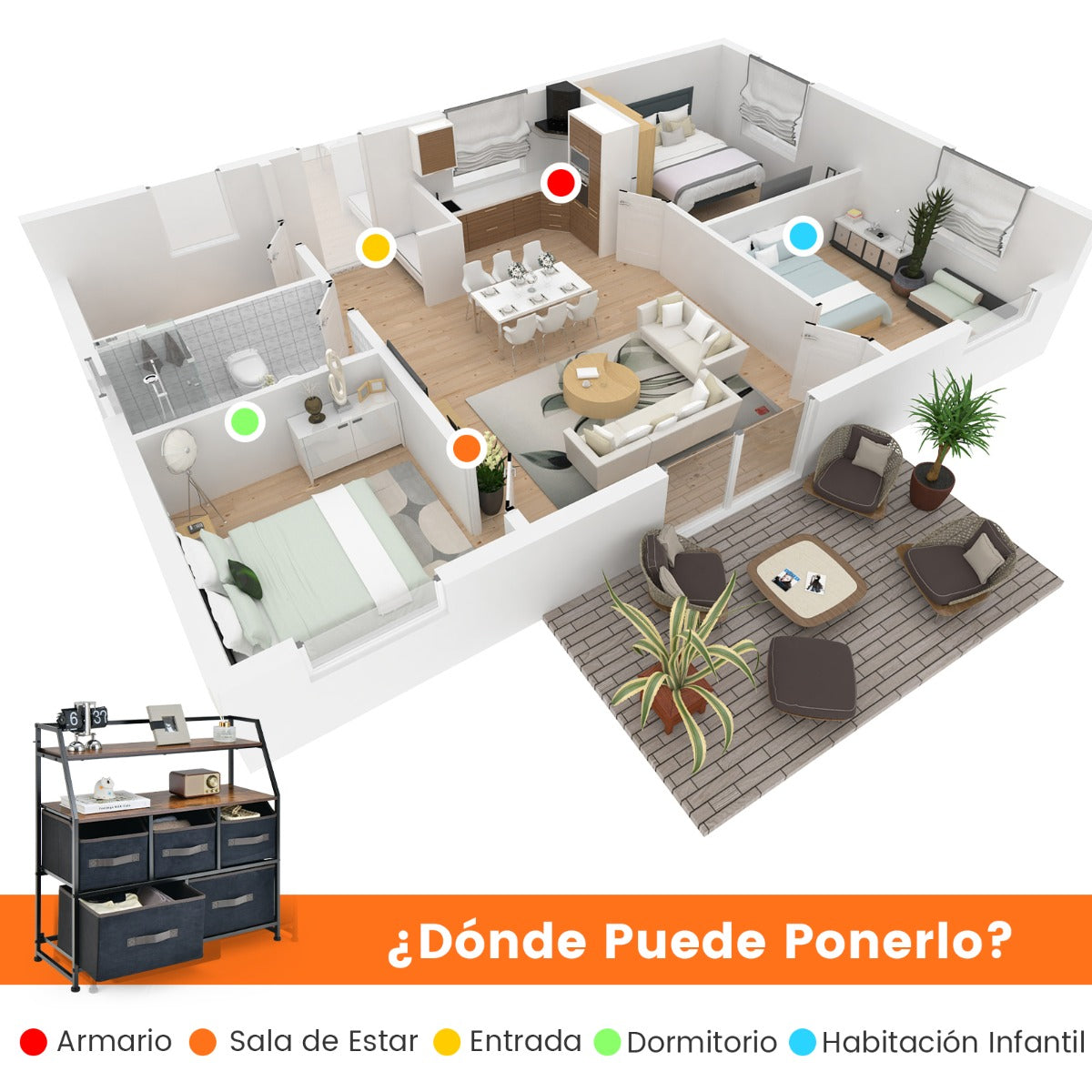 Aparador con 5 Cajones de Tela Cajonera con Armario Estante Antvuelco Cómoda Organizador para Dormitorio Salón 84 x 30 x 85 cm Marrón