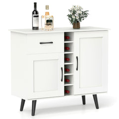 Aparador Moderno Gabinete de Bar con Botellero para 6 Botellas 1 Cajón 2 Puertas y 2 Estantes Ajustables para Cocina Comedor Blanco