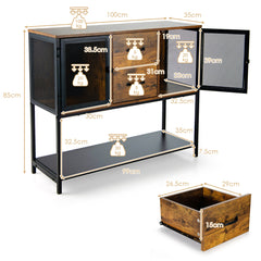 Despensa Industrial Consola con 2 Armarios 2 Cajones Aparador Multifuncional para Salón Comedor Cocina 100 x 35 x 85 cm Marrón