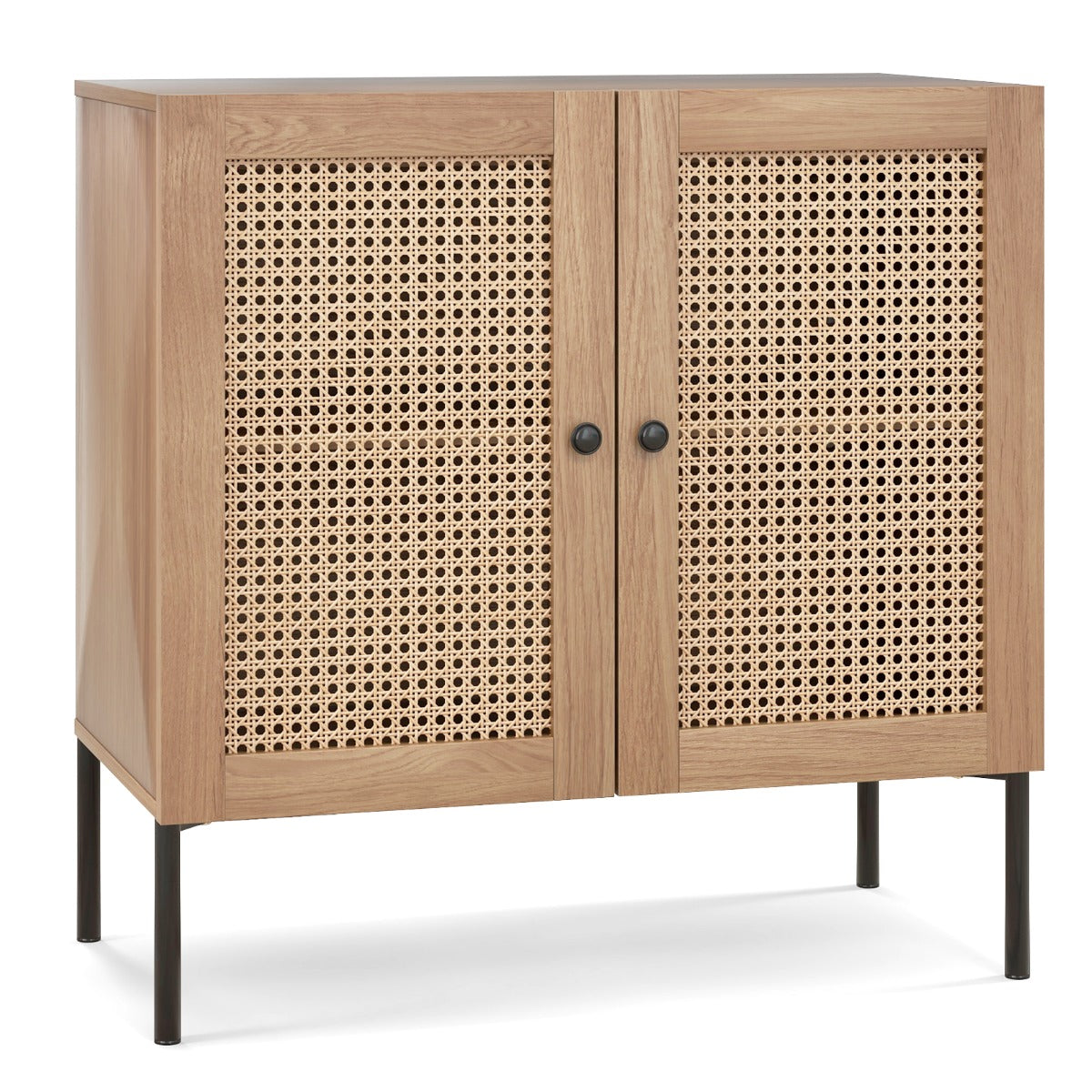 Aparador Armario Buffet con 2 Puertas de Ratán de Cocina con Estante Ajustable 3 Posiciones para Hogar Salón Comedor 80 x 40 x 80 cm Roble