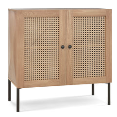 Aparador Armario Buffet con 2 Puertas de Ratán de Cocina con Estante Ajustable 3 Posiciones para Hogar Salón Comedor 80 x 40 x 80 cm Roble
