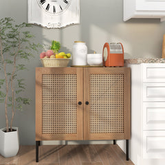 Aparador Armario Buffet con 2 Puertas de Ratán de Cocina con Estante Ajustable 3 Posiciones para Hogar Salón Comedor 80 x 40 x 80 cm Roble