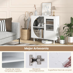 Aparador de Cocina con Soporte para Vasos Puertas de Vidrio Templado Gabinete de Buffet de Madera para Sala de Estar Comedor Blanco
