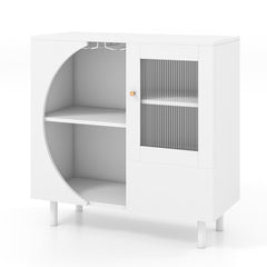 Aparador de Cocina con Soporte para Vasos Puertas de Vidrio Templado Gabinete de Buffet de Madera para Sala de Estar Comedor Blanco