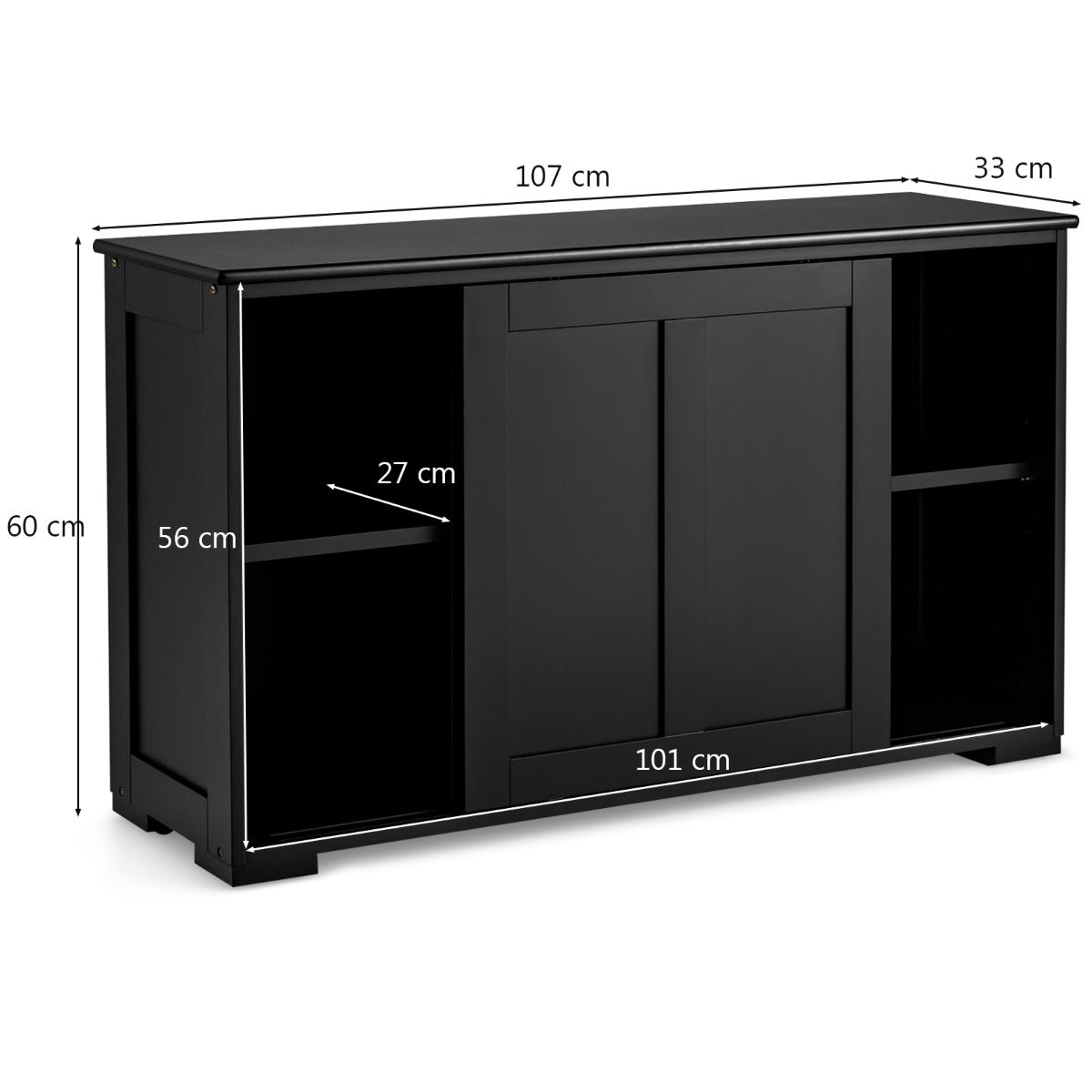 Aparador de Cocina Buffet con Puertas Correderas Armario Multiusos Organizador de Almacenamiento para Comedor Salón 107 x 33 x 60 cm Negro