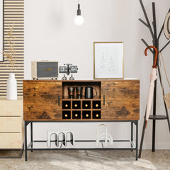 Aparador Industrial de Buffet con Portavino Estante de Rejilla 2 Armarios con Puertas para Comedor Pasillo 122 x 41 x 85 cm Marrón