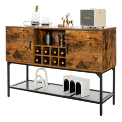 Aparador Industrial de Buffet con Portavino Estante de Rejilla 2 Armarios con Puertas para Comedor Pasillo 122 x 41 x 85 cm Marrón