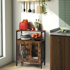 Aparador Industrial para Cocina con Estante Extraíble para Vinos y Portavasos Marrón Rústico 60 x 34 x 79 cm