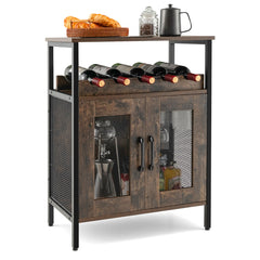 Aparador Industrial para Cocina con Estante Extraíble para Vinos y Portavasos Marrón Rústico 60 x 34 x 79 cm