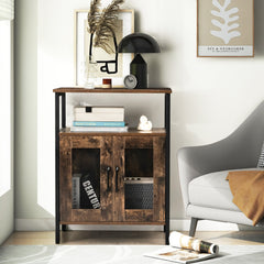 Aparador Industrial para Cocina con Estante Extraíble para Vinos y Portavasos Marrón Rústico 60 x 34 x 79 cm
