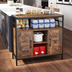 Aparador Mueble para Bar de Café con 2 Puertas Compartimentos Abiertos Estantes Ajustables Mueble Industrial para Cocina Comedor Marrón