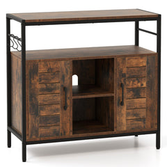 Aparador Mueble para Bar de Café con 2 Puertas Compartimentos Abiertos Estantes Ajustables Mueble Industrial para Cocina Comedor Marrón