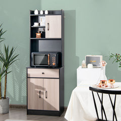 Mueble Aramrio de Cocina con 3 Puertas Despensa Cajón Hoyo para Cables Repisas Regulables Amplio Espacio Abierto para Microondas Negro