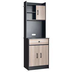 Mueble Aramrio de Cocina con 3 Puertas Despensa Cajón Hoyo para Cables Repisas Regulables Amplio Espacio Abierto para Microondas Negro