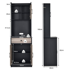 Mueble Aramrio de Cocina con 3 Puertas Despensa Cajón Hoyo para Cables Repisas Regulables Amplio Espacio Abierto para Microondas Negro