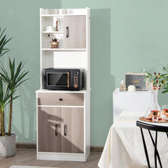 Mueble Aramrio de Cocina con 3 Puertas Despensa Cajón Hoyo para Cables Repisas Regulables Amplio Espacio Abierto para Microondas Blanco