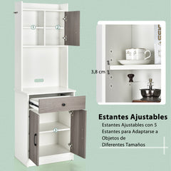 Mueble Aramrio de Cocina con 3 Puertas Despensa Cajón Hoyo para Cables Repisas Regulables Amplio Espacio Abierto para Microondas Blanco