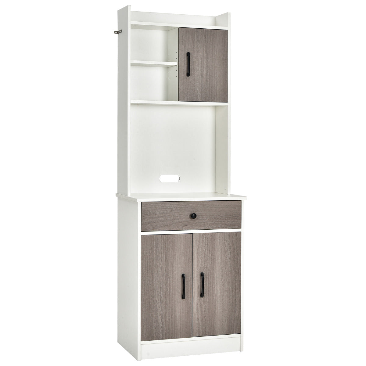 Mueble Aramrio de Cocina con 3 Puertas Despensa Cajón Hoyo para Cables Repisas Regulables Amplio Espacio Abierto para Microondas Blanco