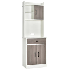 Mueble Aramrio de Cocina con 3 Puertas Despensa Cajón Hoyo para Cables Repisas Regulables Amplio Espacio Abierto para Microondas Blanco