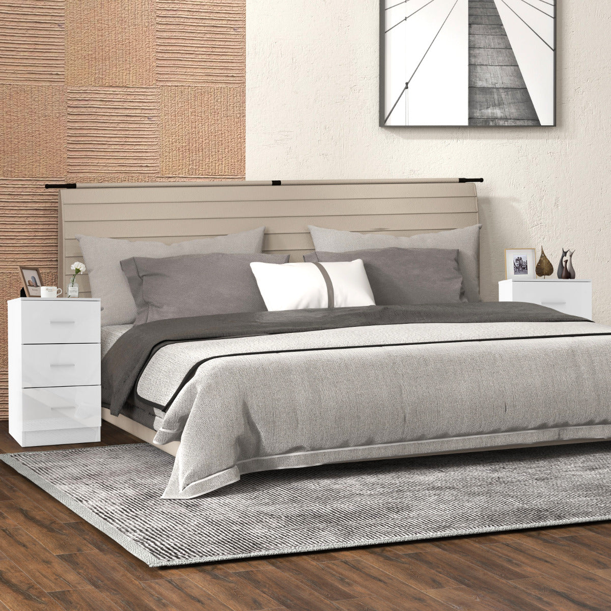 Archivador con 3 Cajones para Hojas Documentos y Carpetas Mesita de Noche para Oficina Dormitorio 37 x 34 x 66,5 cm Blanco