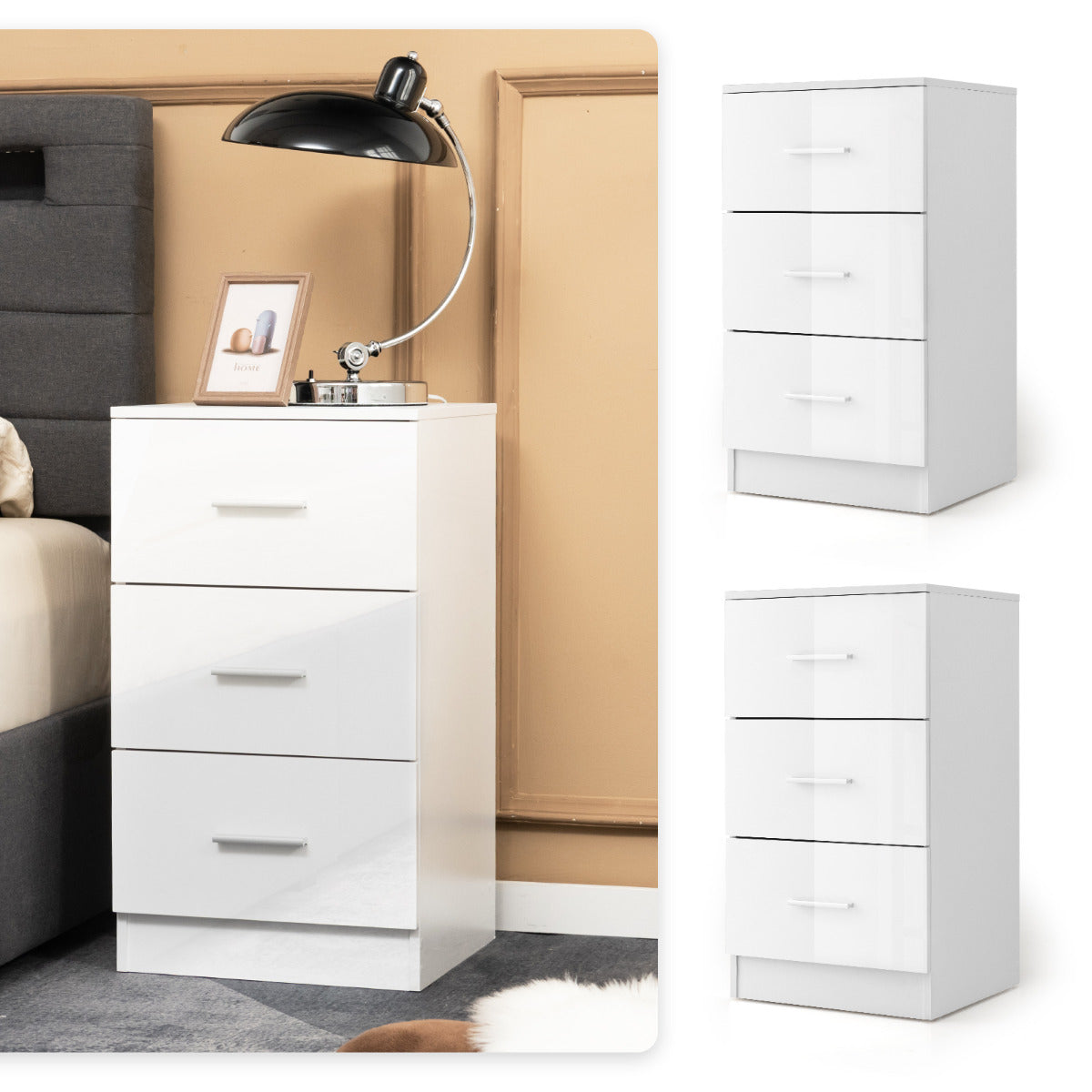 Archivador con 3 Cajones para Hojas Documentos y Carpetas Mesita de Noche para Oficina Dormitorio 37 x 34 x 66,5 cm Blanco