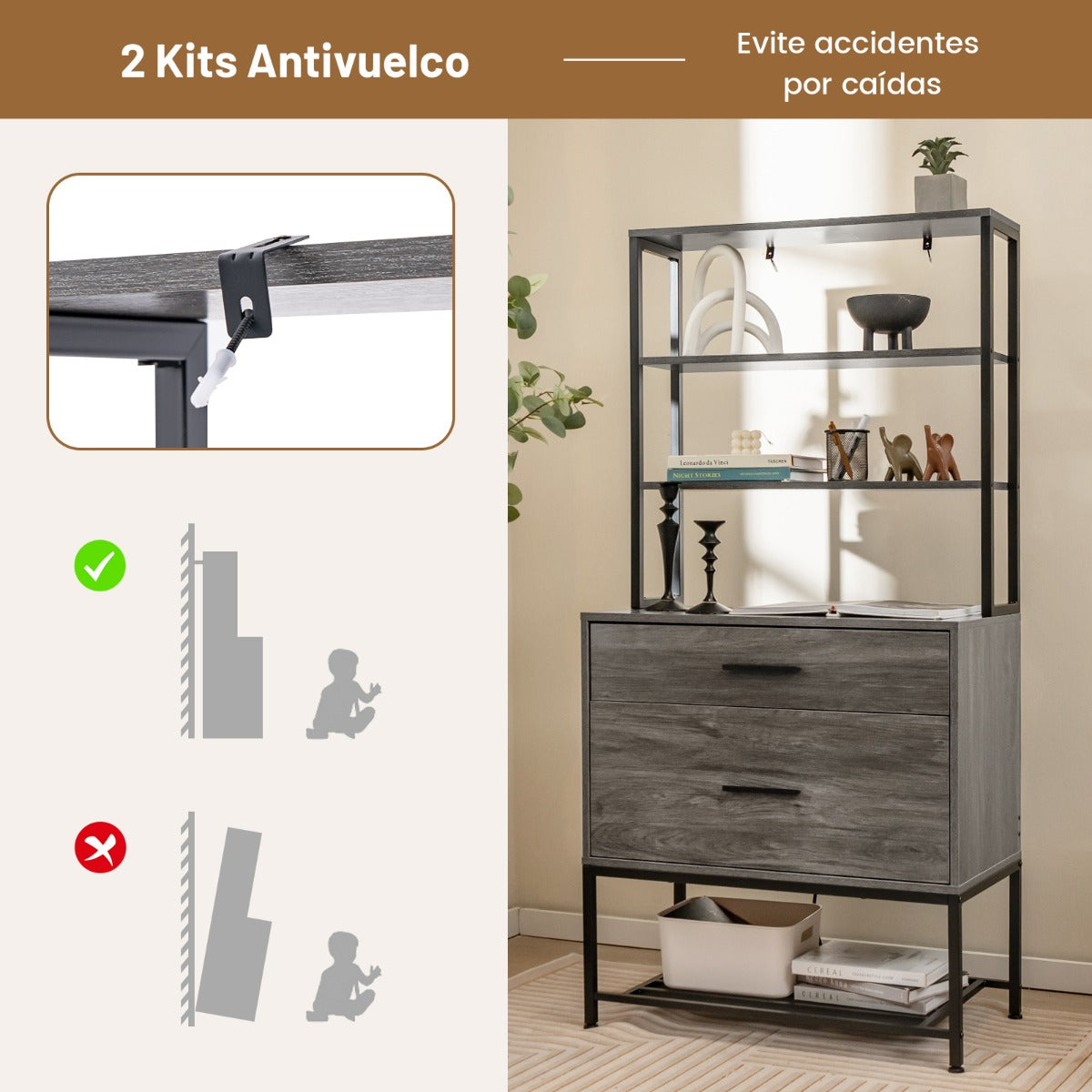 Archivador Vertical Soporte para Impresora con Estantes Cajón Compatible con Tamaño Carta A4 Legal para Oficina Gris